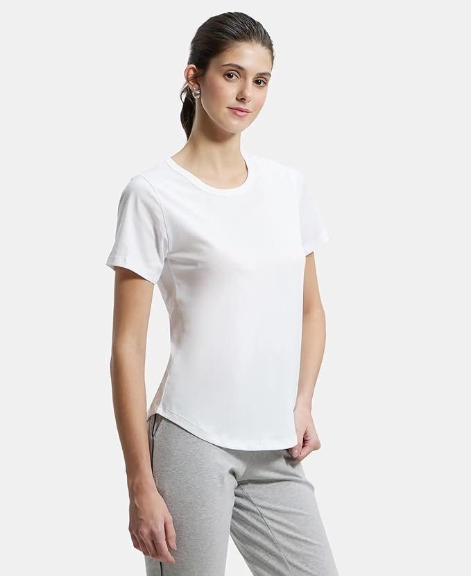 Jockey AW88 Women Super Combed Cotton Rich Relaxed Fit Solid Curved Hem Styled Half Sleeve T-Shirt - Image 3