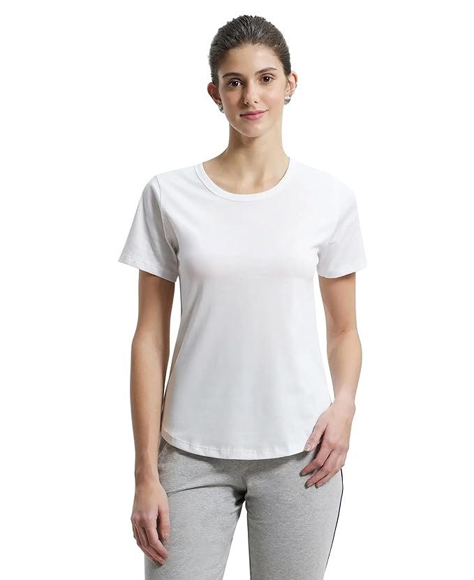 Jockey AW88 Women Super Combed Cotton Rich Relaxed Fit Solid Curved Hem Styled Half Sleeve T-Shirt